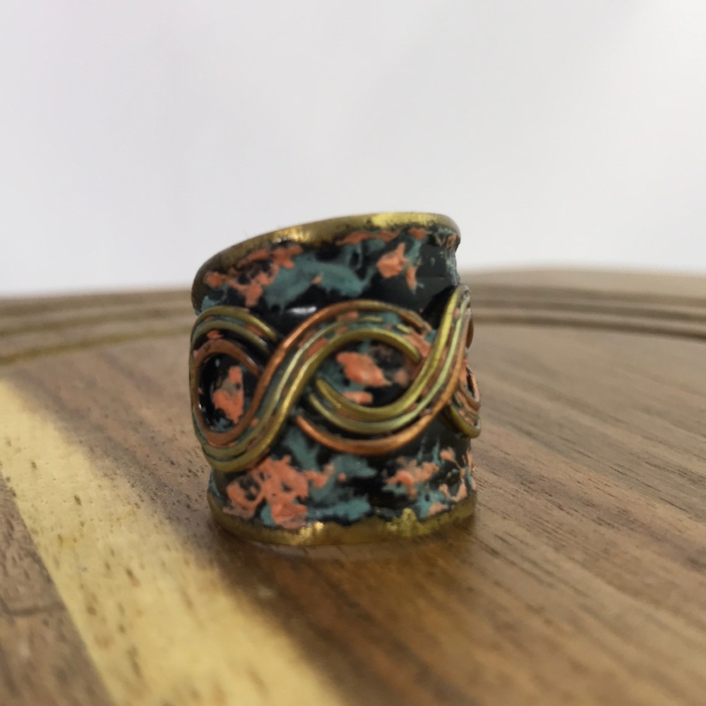 Beautiful Patina Brass Finish Cuff Ring Adjustable